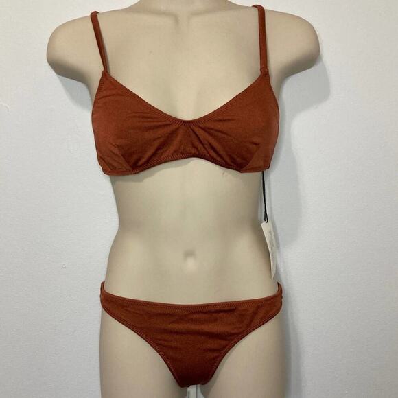 Solid & Striped The Rachel Bikini Top NWT New size L Shiny Cinnamon - Picture 5 of 5